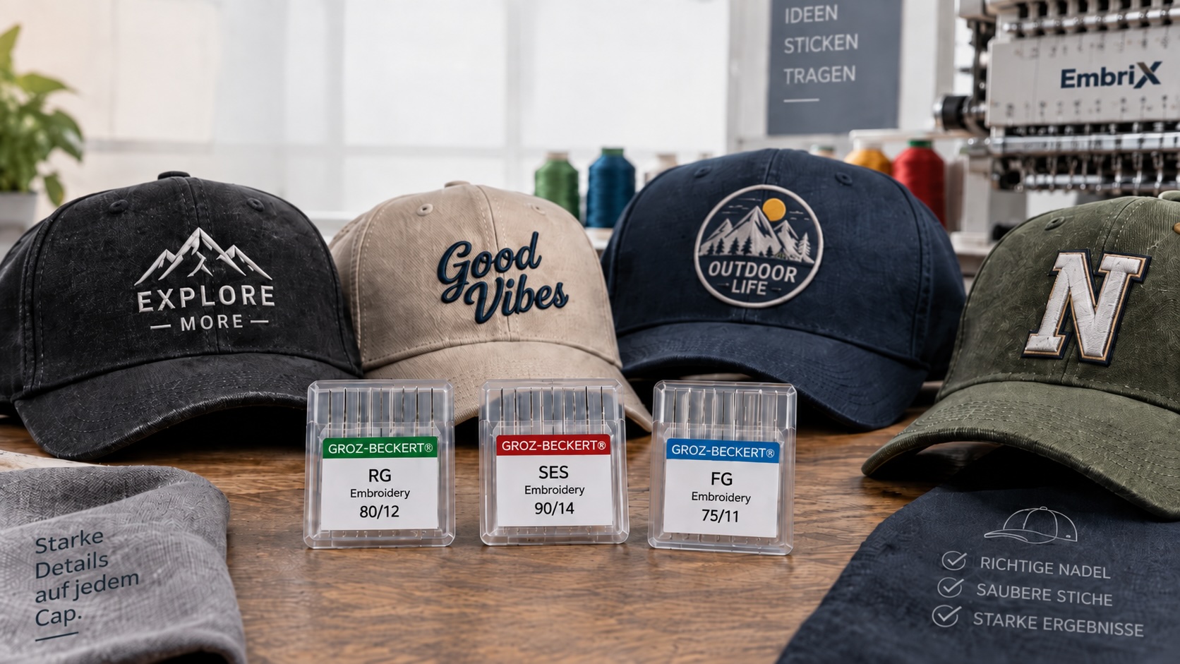 Die richtigen Sticknadeln für Caps